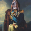 Portrait de chien bassethound en officier 100×70 cm